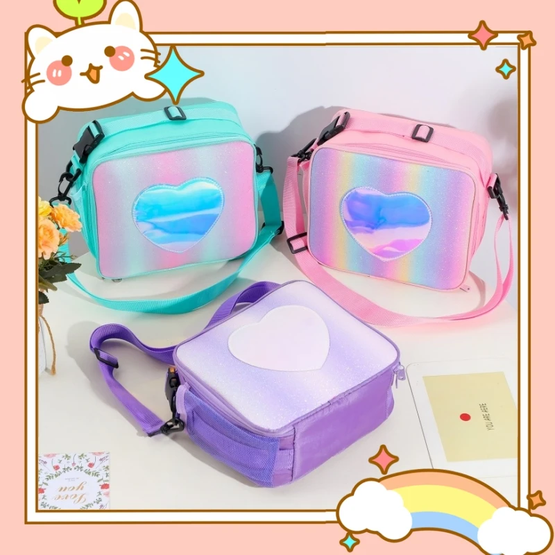 

Laser Meal Bag Lunch Suitcase Rainbow Insulation Bento Bag Picnic Ice Bag Lunch Bag Container Adjustable Shoulder Strap Gift