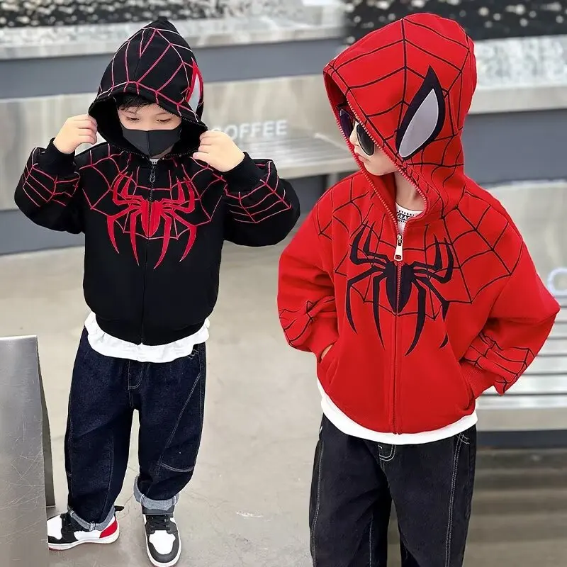 Chaqueta de Spiderman de primavera para niños, Sudadera con capucha, abrigos con cremallera de dibujos animados, ropa de otoño para niños, ropa de abrigo informal para mantener al aire libre