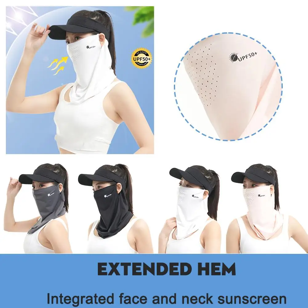 Women\'s Sun Protection Mask Summer Anti-UV Breathable Silk Hanging Face Sunshade Full Veil Ice Ear Cycling Face Towel E7B5