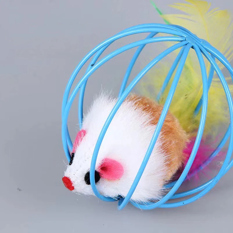 

Cage Mouse Cat Toy Colorful Simulation Color Mouse Interactive Chase Cat Mouse Toy Cat Ball Pet Toys Colors Are Random