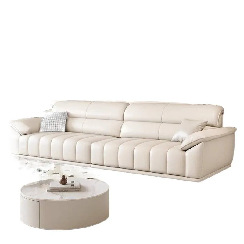 Italian minimalist, creamy style, piano leather sofa, modern minimalist leather sofa