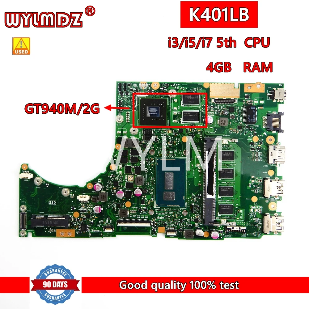 

K401LB i3/i5/i7CPU 4GB RAM GT940M/2G Mainboard For Asus K401L K401LB A401L K401LX Laptop Motherboard Tested Working