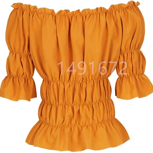 Mittelalterliche Renaissance Chemise Piratenhemd weibliche viktorianische gotische gotische retro Bauernschwänze außerhalb Schulterbluse Resist Resist Kostüm 10 Hauptbauernverkleidungskleidung - №7