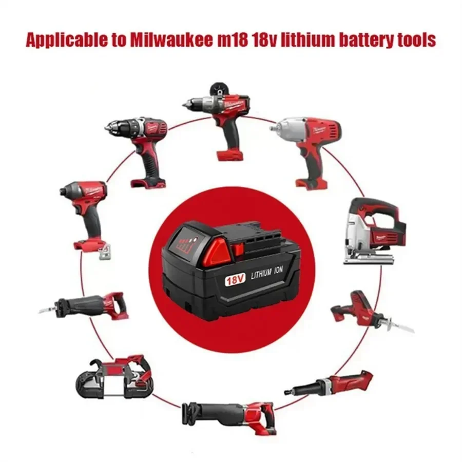 For Milwaukee M18 Power Tool Battery, Charger, 18V 6000mAh, BR, XC, 18V, M18B5, 48-11-1860, Built-in 18650 Battery