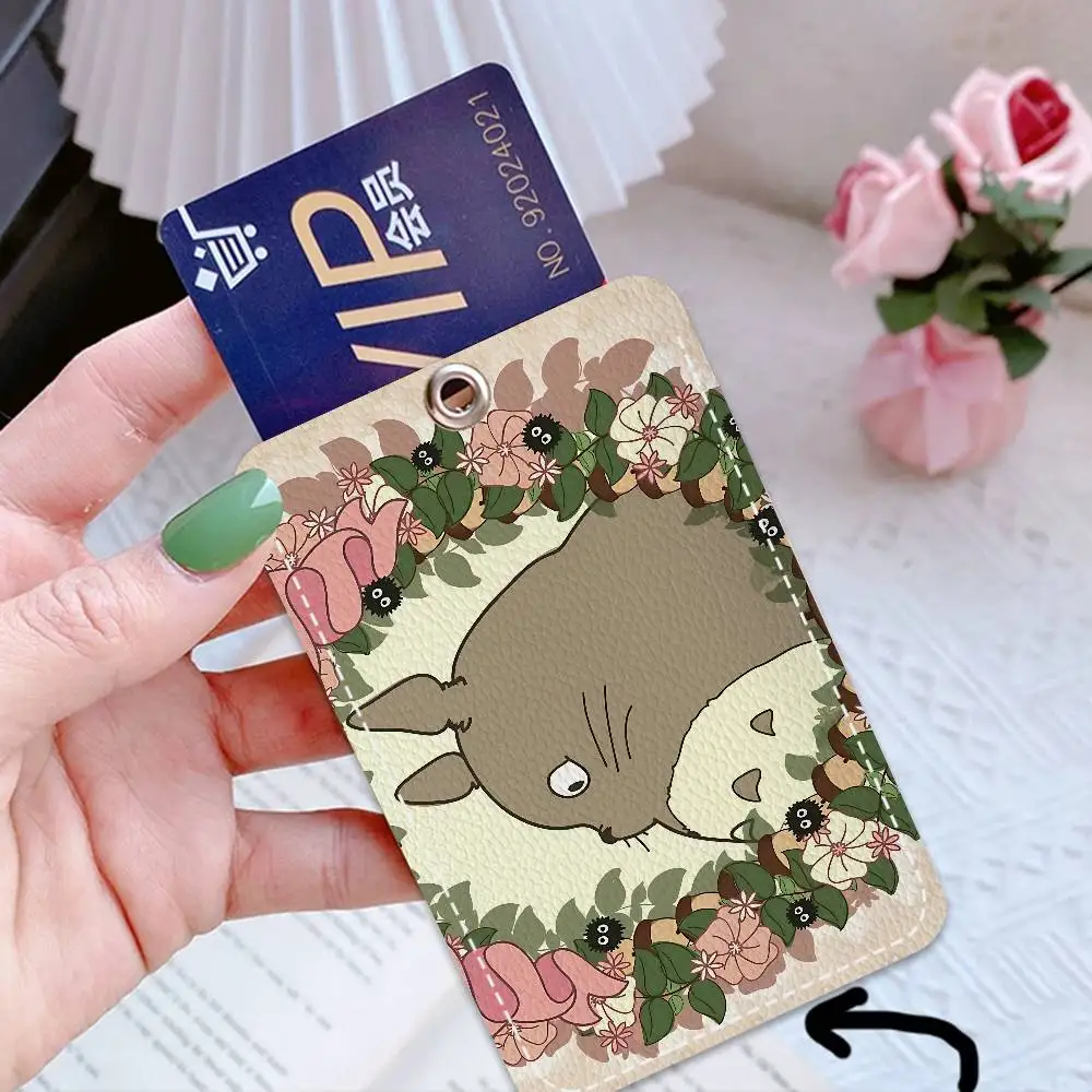 Cute Totoro 1Pc Access Card Case Leather Card Holder Keychain Key Ring Door Access Tags ID Card Case Keychain view 6