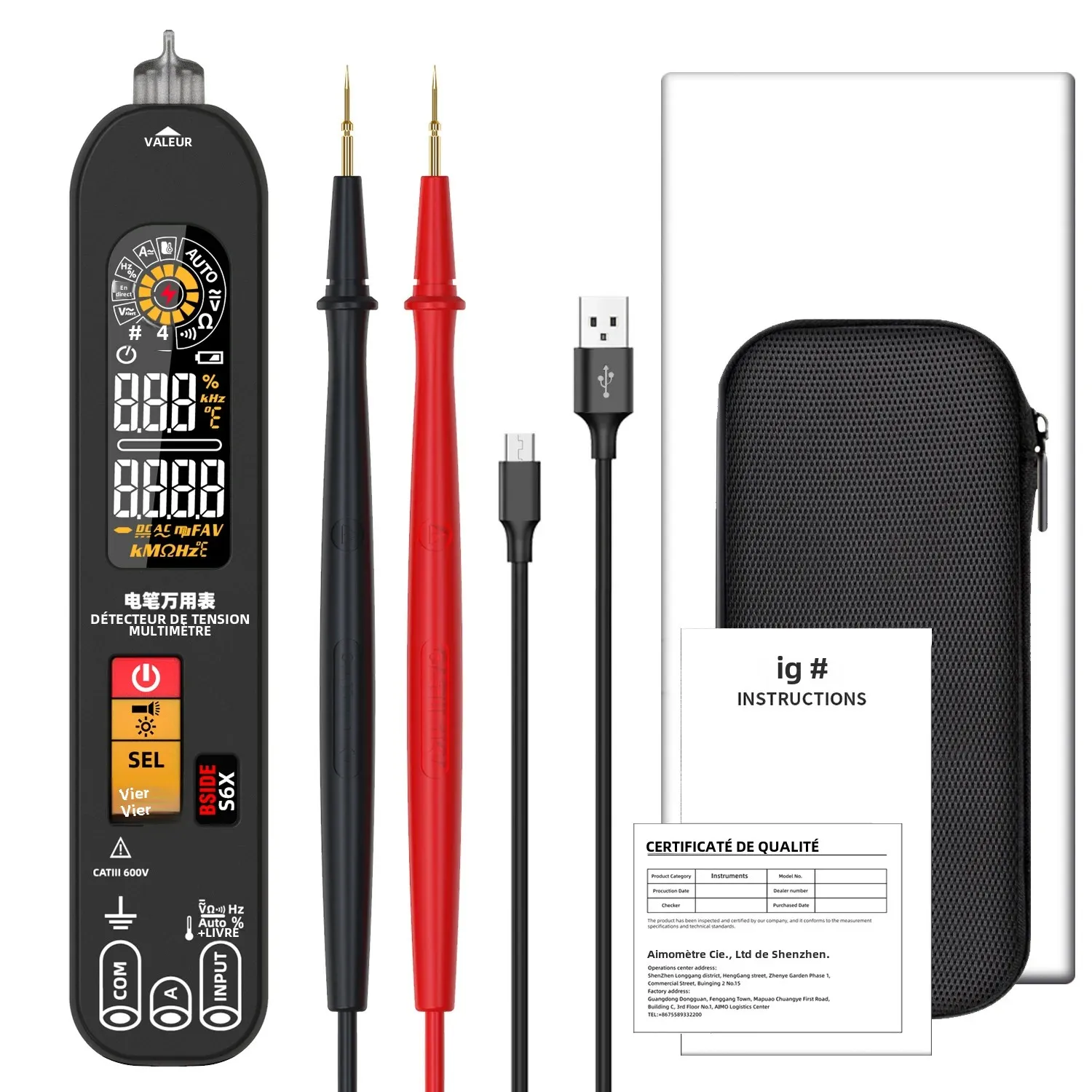 BSIDE S6X multimètre intelligent testeur de tension de Charge USB stylo point de rupture testeur électronique AC DC sans contact résistance automatique en direct Hz