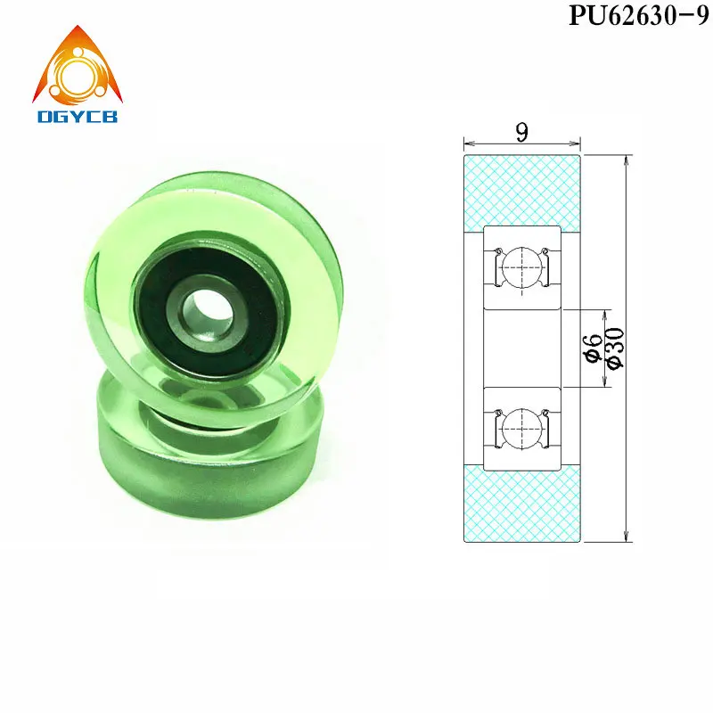 

1pcs 6x30x9 Polyurethane Covered Bearing Pulley PU62630-9 30mm Diameter 6mm Shaft PU Coated Roller 6*30*9 Rubber Guide Wheel