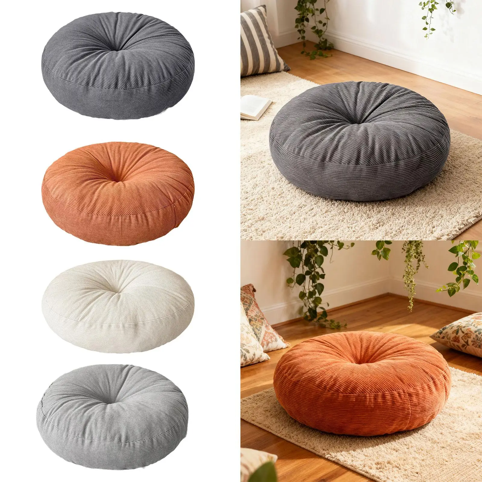 Stylish Corduroy Round Floor Cushion Pad Large Pillow for Home Living Room Sofa and Outdoor Lounger Decor