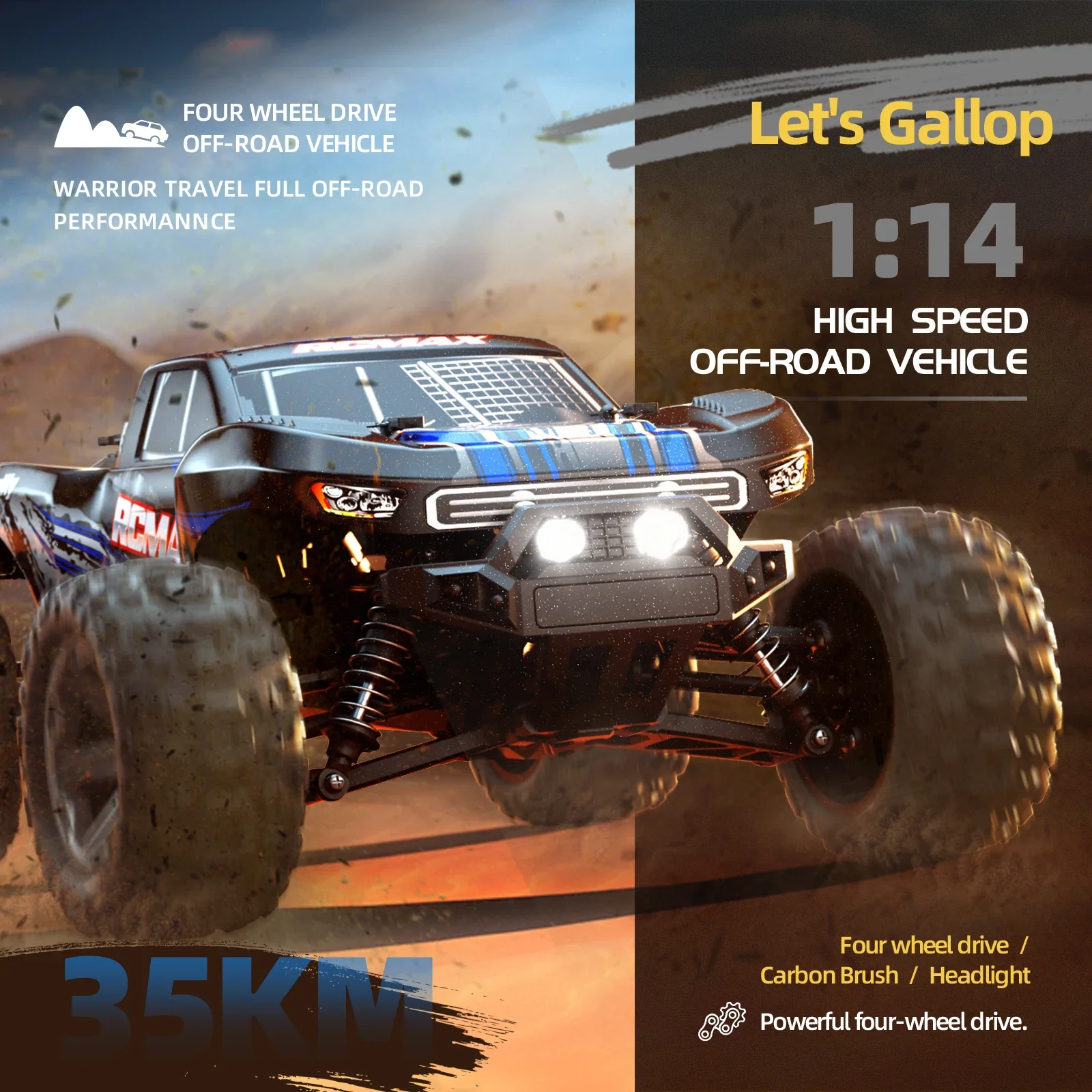 Nowe, duże samochody RC w skali 1:14 na rok 2025, szybkie samochody RC o prędkości 50 km/h, zabawki dla chłopców, zdalnie sterowane samochody 2.4G 4WD, terenowe monster trucki.