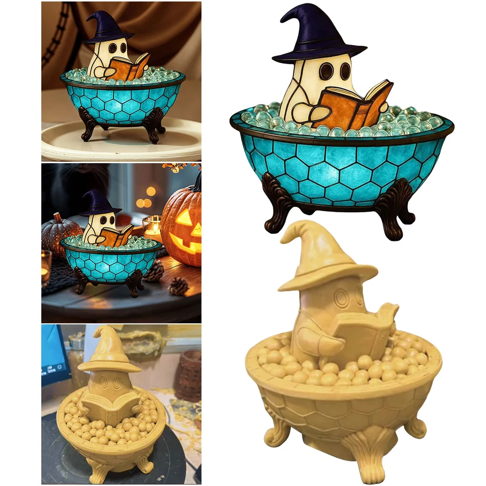 LED Ghost Bubble Bath Lamp Battery Powered Halloween Ghost Night Light Multi-Purpose Cute Ghost Lamp for Home Bathroom Decor
