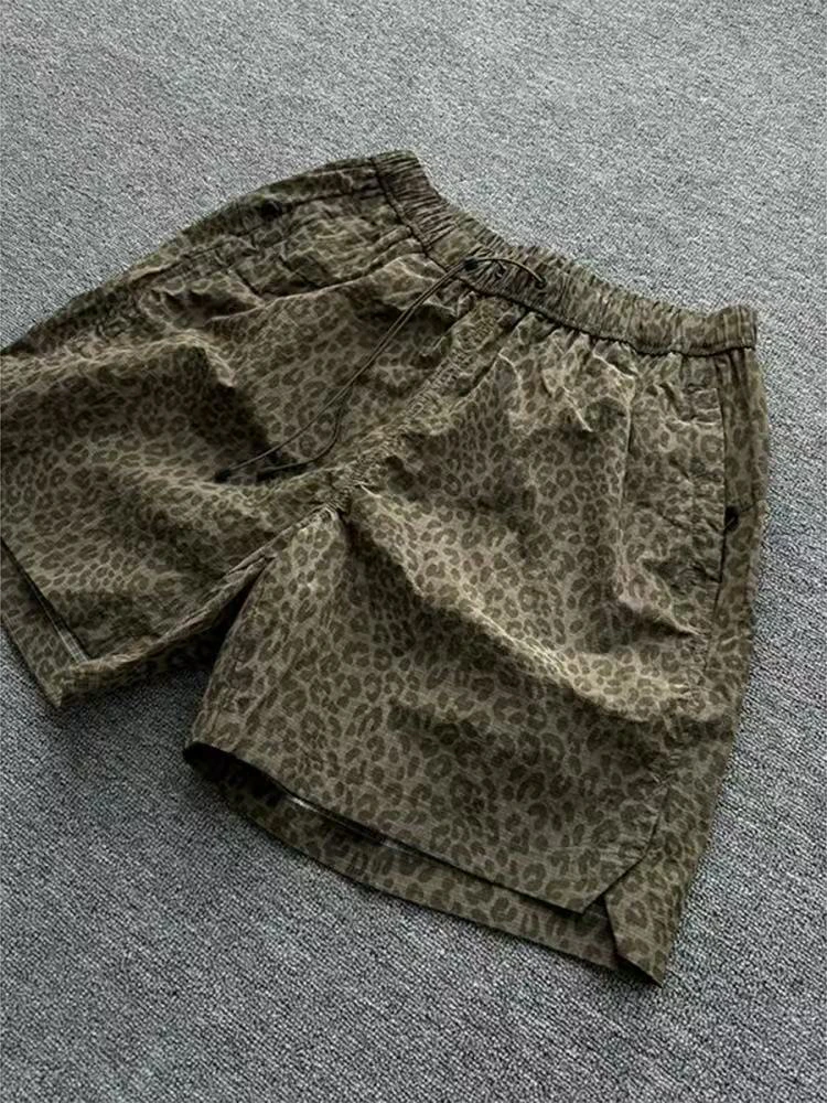 

Камуфляжные рта с леопардовым принтом, мужские летние дышащие пляжные повседневные брюки длиной пять четвертей с леопардовым принтом