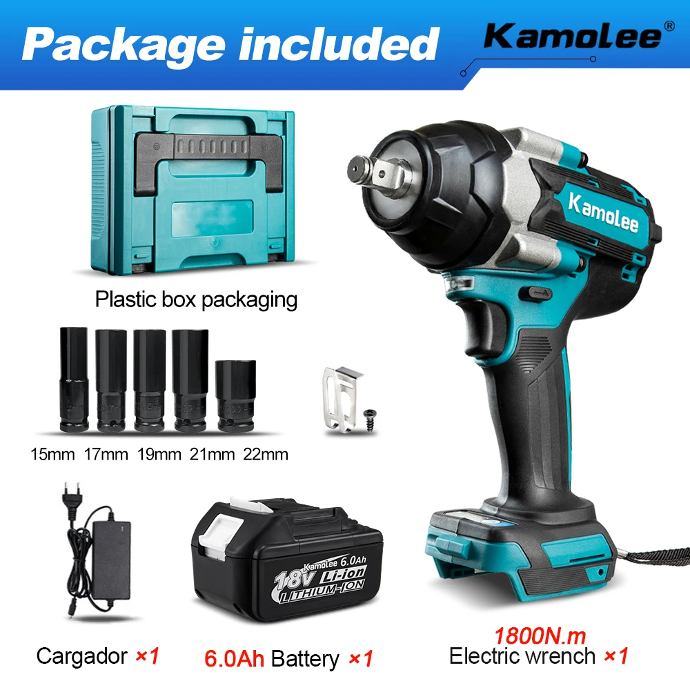 Kamolee DTW700 1800NM Bürstenloser Akku-Schlagschrauber 1/2 Geschwindigkeit Hocheffizient Langlebig Auto für Kamolee/Mak 18/21V Akku
