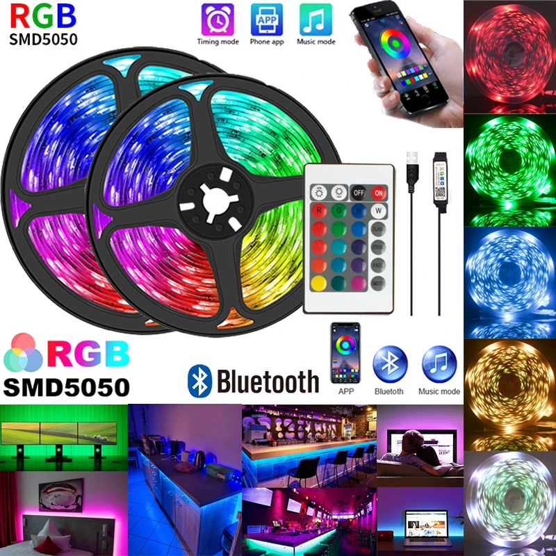 LED diody na wstążce RGB kontrola aplikacji zmiana koloru światła z 24 klawiszy zdalnego 5050 tryb do dekoracji pokoju telewizor Bluetooth MD5050 RGB