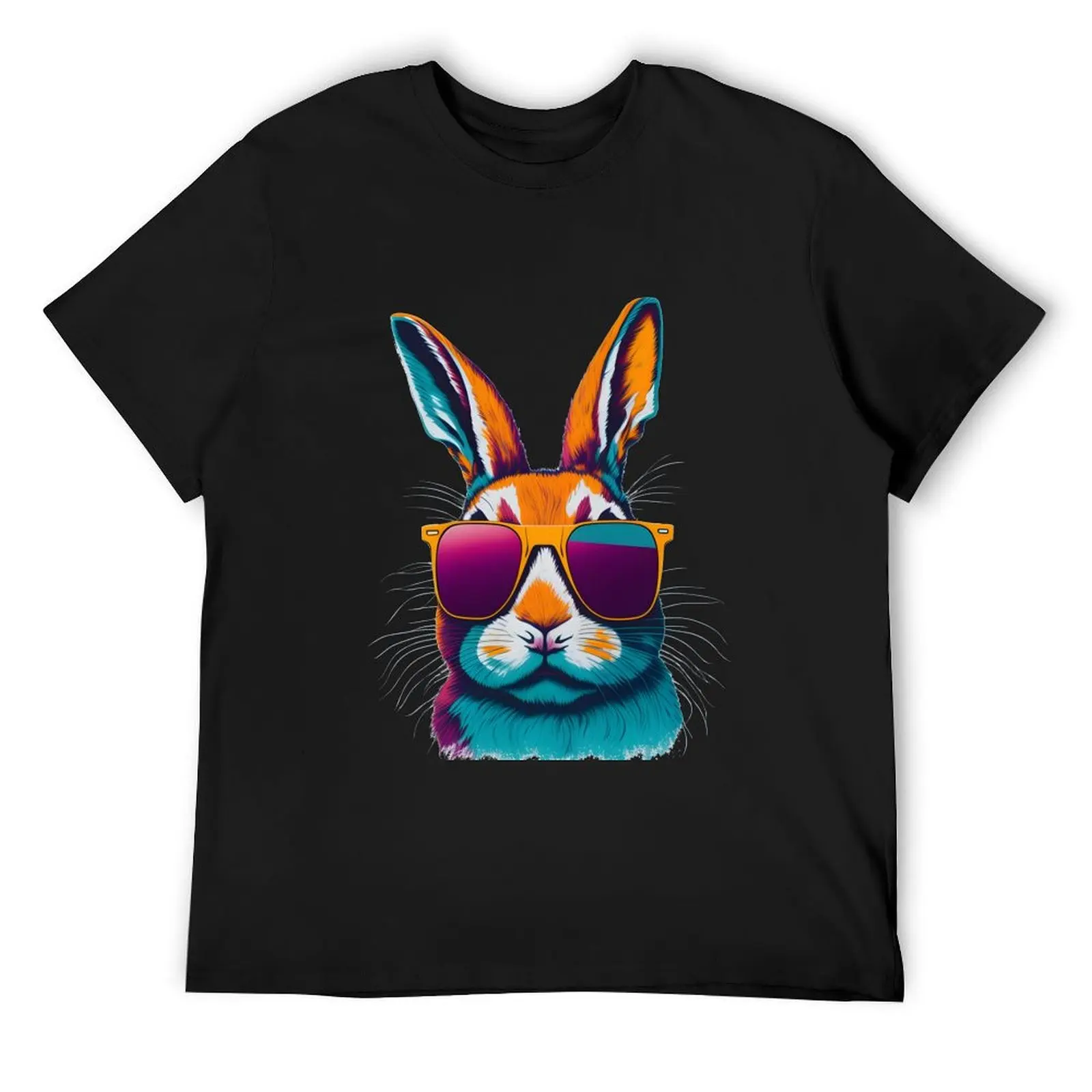 

A punk rabbit wearing glasses. T-Shirt hippie clothes plain men workout shirt