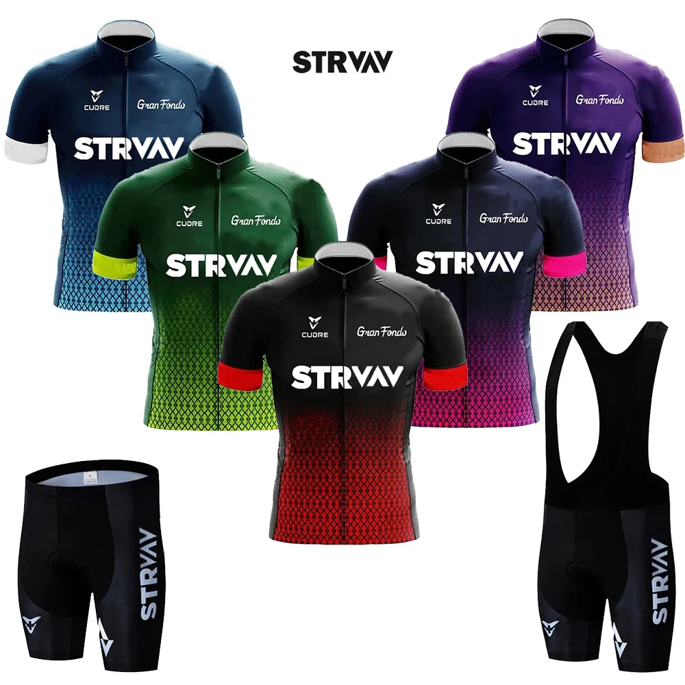 

2024 Strvav Jersey Set Men's Bib Shorts Bike Short Sleeve Shorts for Road Bikes Mountain Bike Riding Wear Quick Dry Breathable