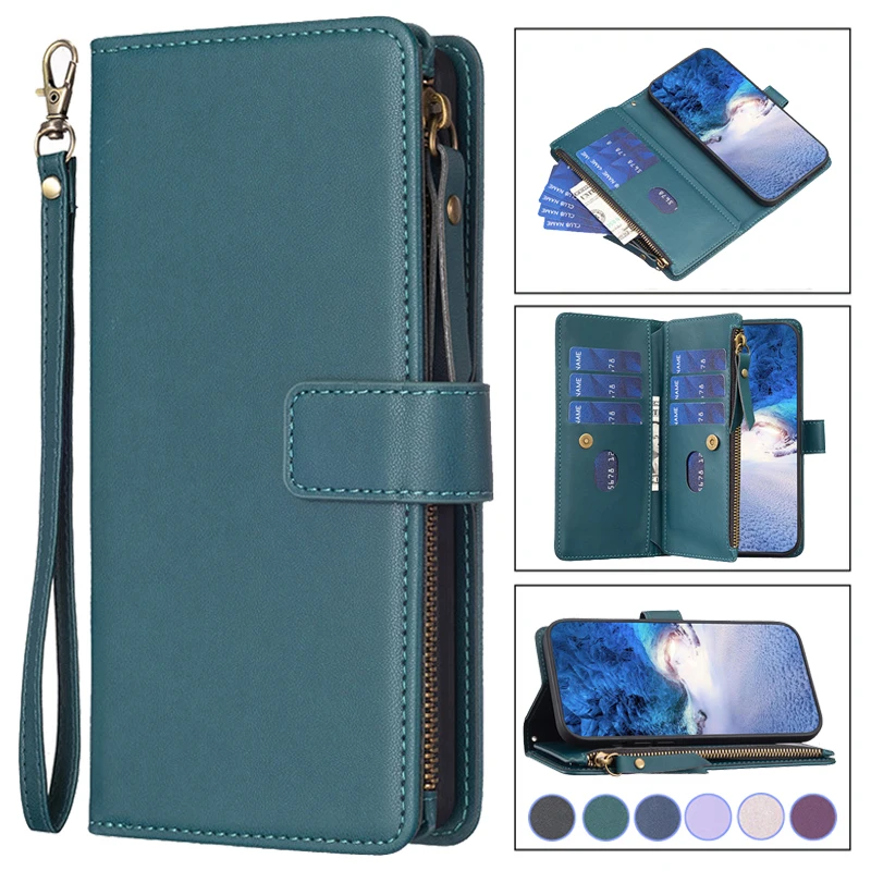 Double Layer Zipper Wallet Leather Case For VIVO Y35 4G Y22s Y22 Y21 Y21s Y33s Y11 Y15 Y12 Y17 Y20 Card Slots Flip Coverings