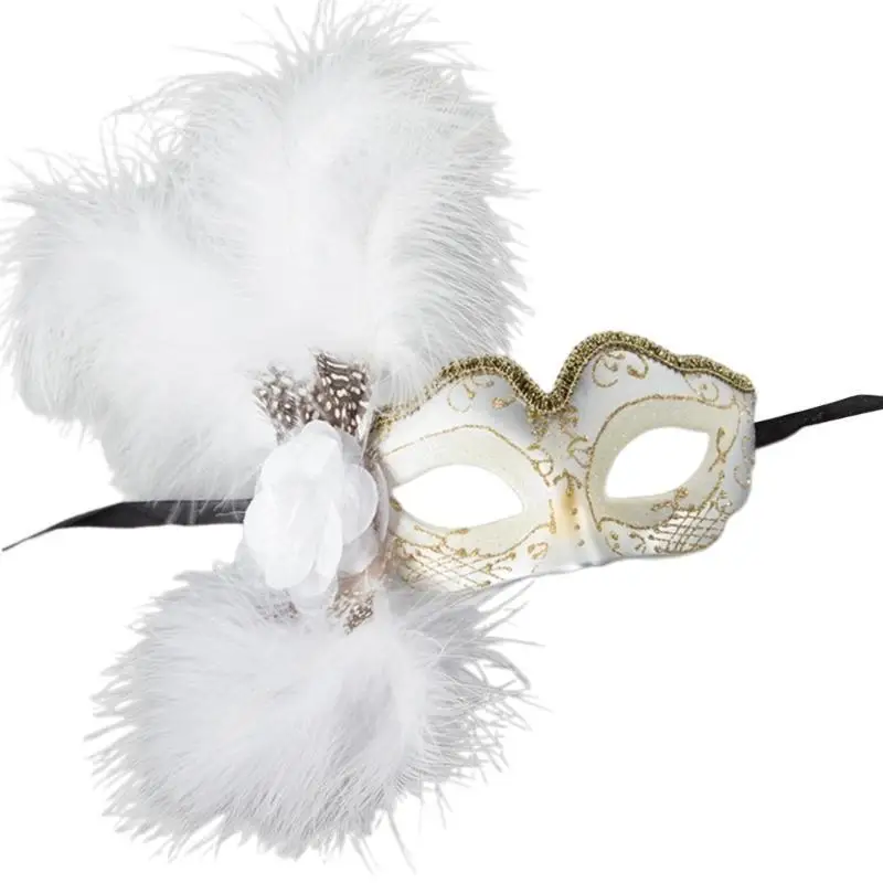 652f Masquerade Mask voor vrouwen, gevederde cosplay eyemasker maskerade half gezichtsmasker met bloem voor Halloween