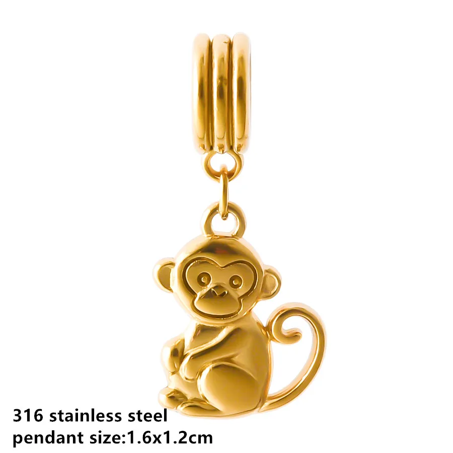 Goldfarbener kleiner Tieranhänger Ente Katze Taube Pferd Edelstahl Armband Armreif Anhänger für Schmuckherstellung handgemachte Dekoration – Detail 14