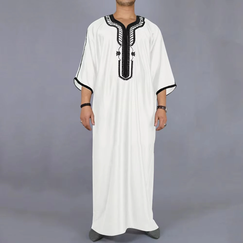 Túnica masculina Thobe longa branca de algodão, vestido muçulmano unissex, roupa islâmica para homens e mulheres, estilo árabe, para todas as estações.