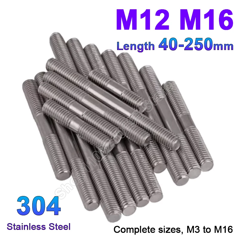 M12 M16 Double End Thread Rod 304 A2 Stainless Steel Lengthen Headless Stud Bolt Screw Tooth Stick Dual Head Threaded Bar GB901