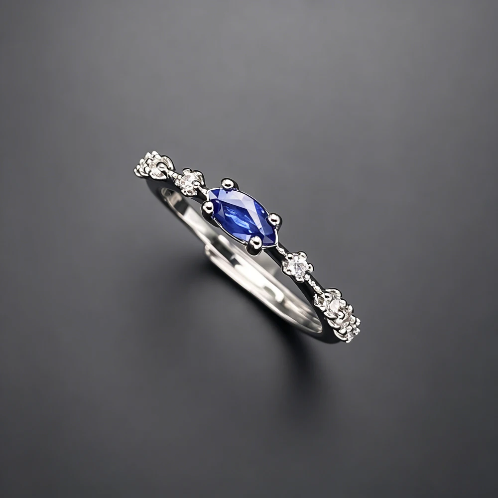 Trendy Natural Blue Sapphire Adjustable Rings Gemstone MQ 3*6mm for Women Lady Party Wedding Fine Jewelry Gift