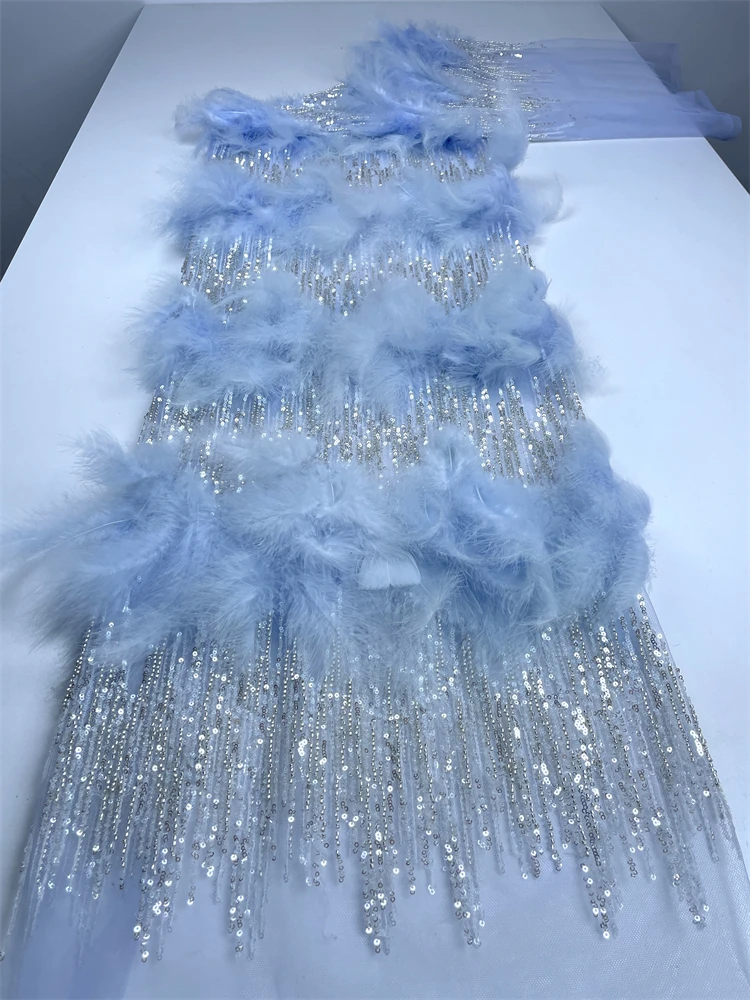 Afrykańska koronka z piór 2025 wysokiej jakości luksusowa ręcznie robiona koronka z cekinami nigeryjska koronka tiulowa materiał na sukienki imprezowe 3D