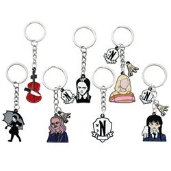 Horror Wednesday Addams Metal Keychain Toy Thing Hand Home Decor Keychain Schoolbag Pendant Halloween Toy Costume Props