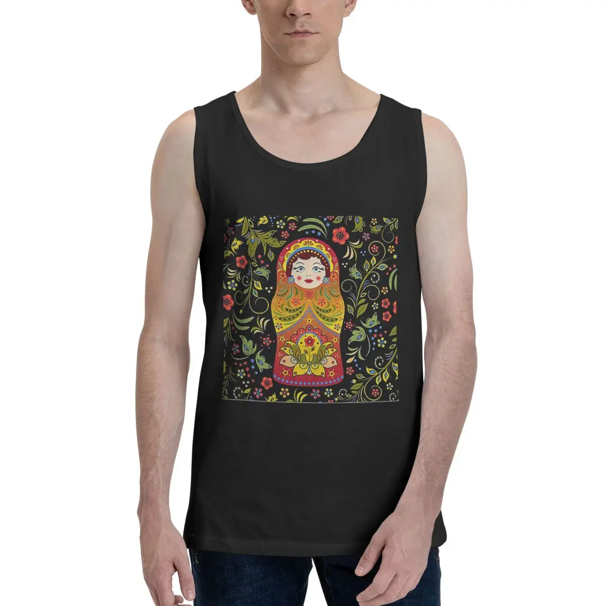 Russian Doll Matryoshka 100% Cotton Men's Sweatshirt Vest Sleeveless Clothing Tees Men Tank Tops T-shirt