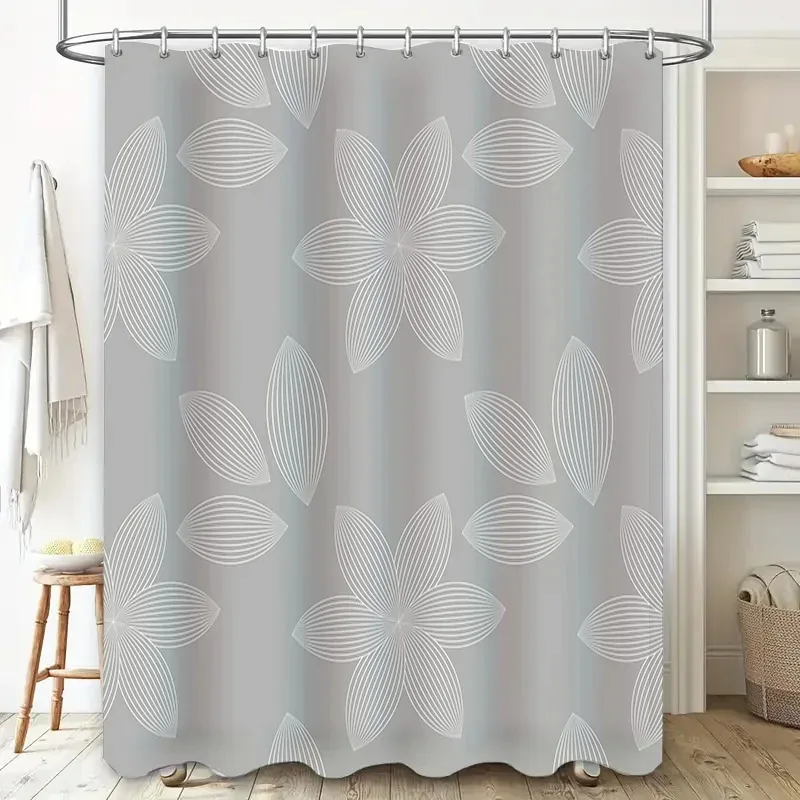 

ZHL22Luxury White Flower Shower Curtain Waterproof Bathroom Decor Customizable Size Water Repellent Grey Floral Print Home D2Ol%