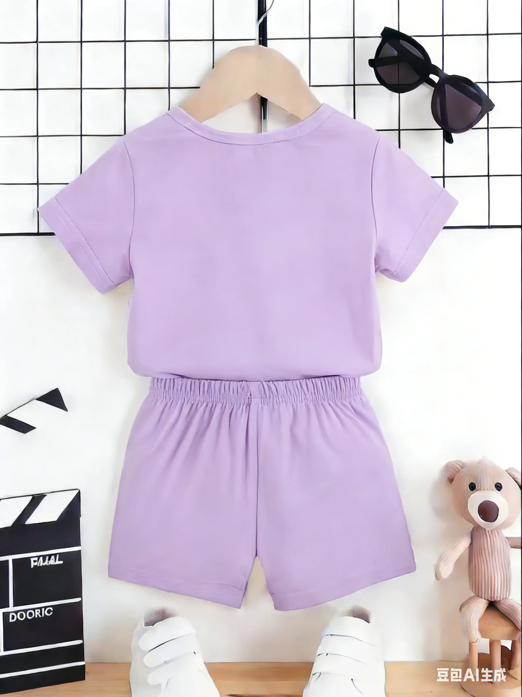 Baby Girl Purple Short Sleeve Shorts Set Rabbit Print Sweet Style Summer Outfit