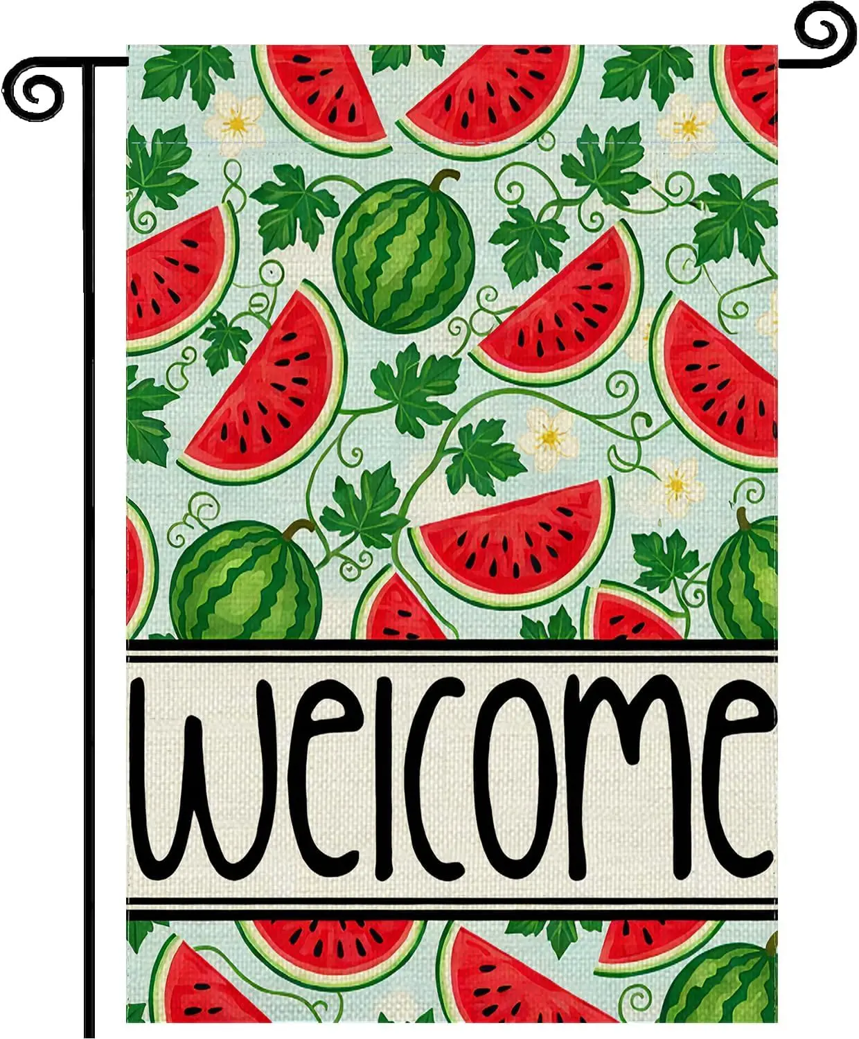 Watermelon Welcome Garden Flag 12x18 Double Sided, Summer Fruit Yard Flag with Slices and Vines, Sweet Summertime Outdoor De IIC