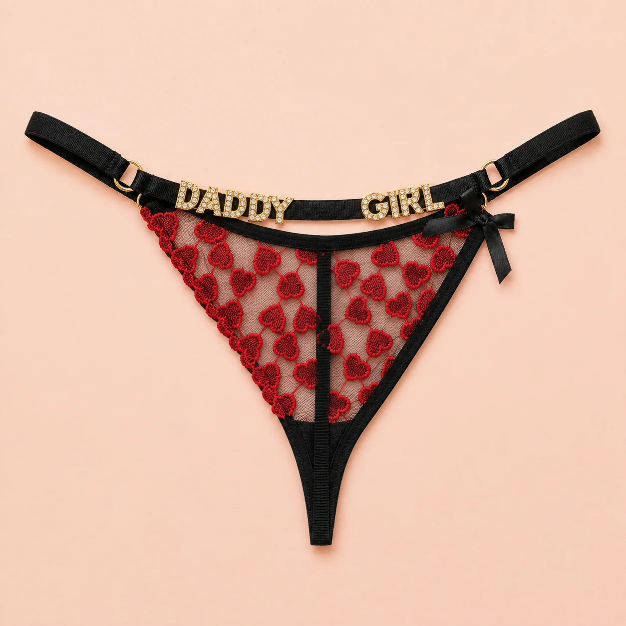 Custom Rhinestone Letter Name Text Sexy Lace Thong Panties Low Rise G-string Personalized Gift Wife Lover Anniversary Festival
