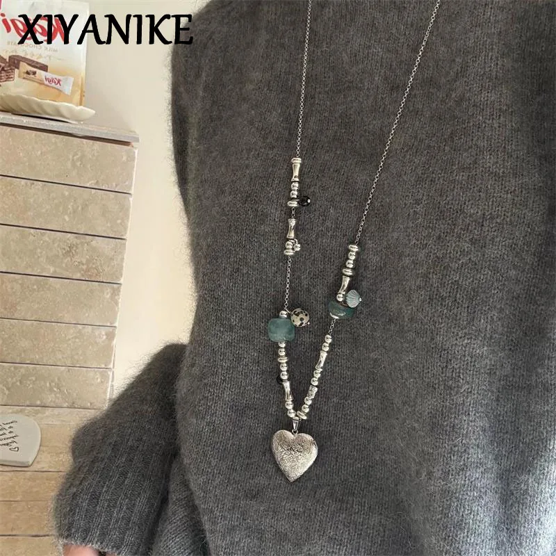 

XIYANIKE Retro Totem Love Heart Ceramic Beads Long Necklaces For Women Ocean Beach Fashion New Jewelry Gift Party колье
