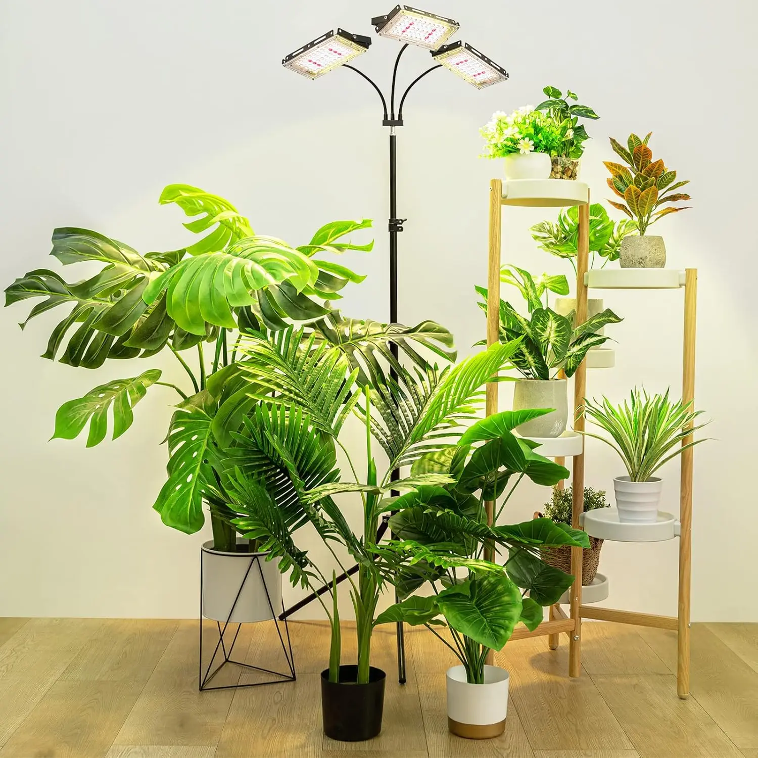 Plant Grow Light with Stand, Full Spectrum LED Growing Lamp, Tri-Head with 3H/6H/12H Timer, 6 Dimmable Levels, 3 Lighting