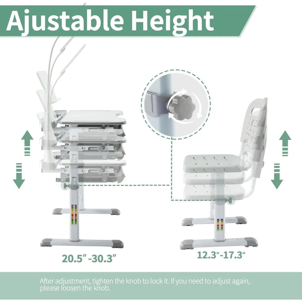 Детский учебный стол и набор стульев, многофункциональный детский школьный учебный стол с регулируемой высотой и настольным компьютером, книжная подставка, светодиодная подсветка