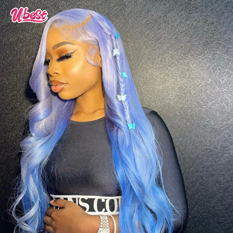 12A 613 Wig Ombre Biru Berwarna Tubuh Gelombang 13X4 Renda Depan Wig Rambut Manusia untuk Wanita Perawan Brasil Preplcup 180% Kepadatan