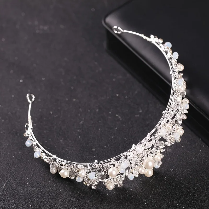Silver Color Crystal Pearl Tiaras And Crowns Headband Rhinestone Hairband Bride Hair Accessories Women Wedding Hair Jewelry image 4