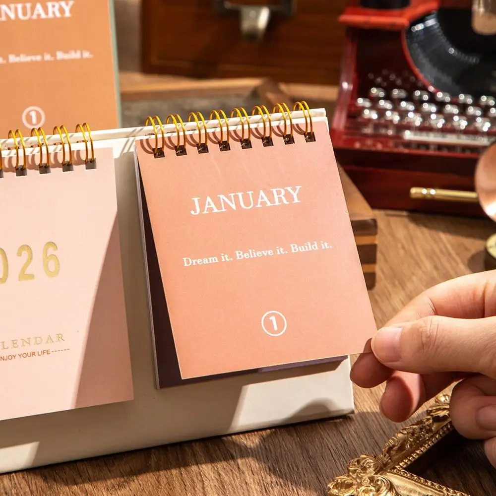 Double Sides 2026 Desktop Calendar Minimalist Design Spiral Binding Memo Calendar Flip Style Standing Format Planner Calendar