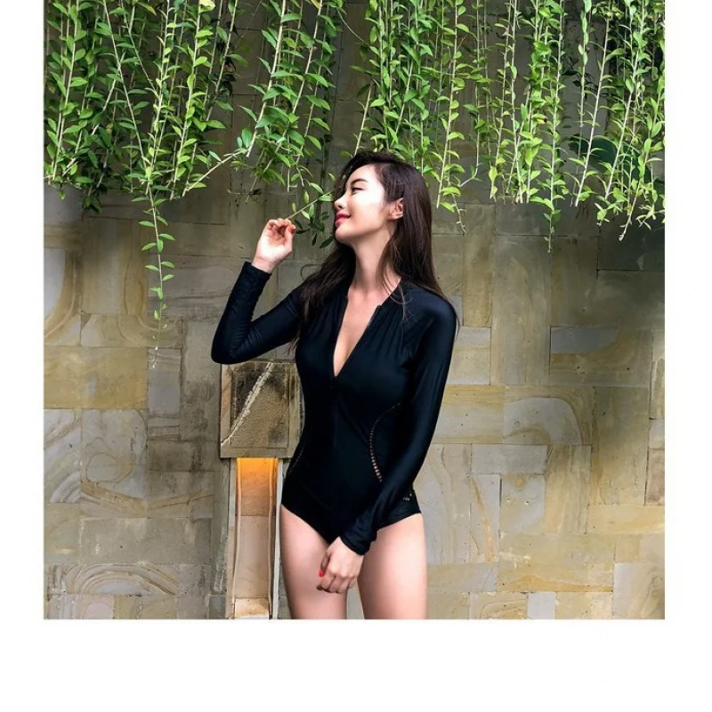 Minsu Corea del Sur 2025 nuevo traje de baño femenino cubierta conservadora vientre fino de una pieza estudiante deportes traje de baño profesional largo Sle