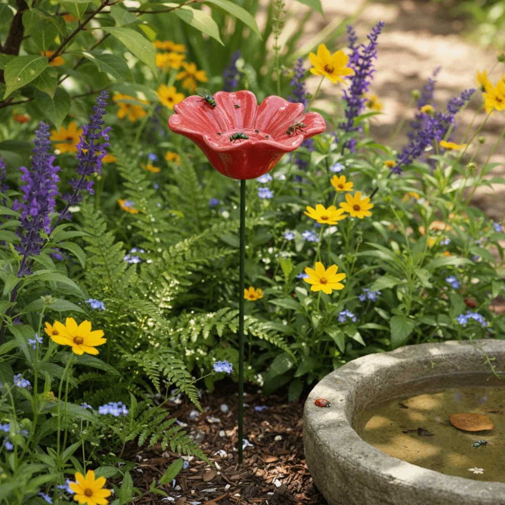Flower Shaped Bee Butterfly Water Dispenser Colorful Creative Bee Watering Station Ceramic Garden Decoration Outdoor Use
