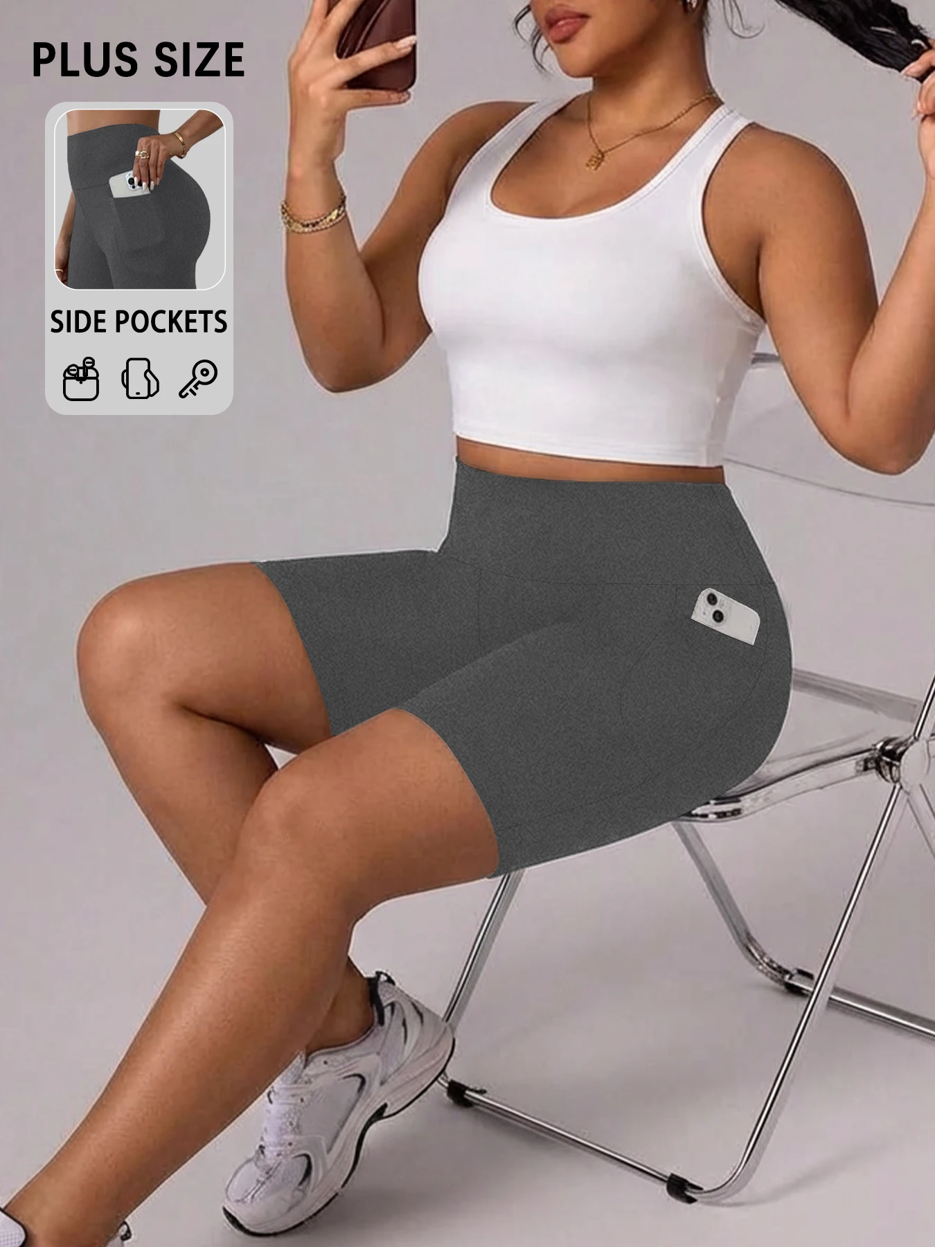 

Шорты для женщин больших размеров с карманами, высокая талия, супермягкие, непрозрачные, с эффектом утягивания живота, для бега и йоги