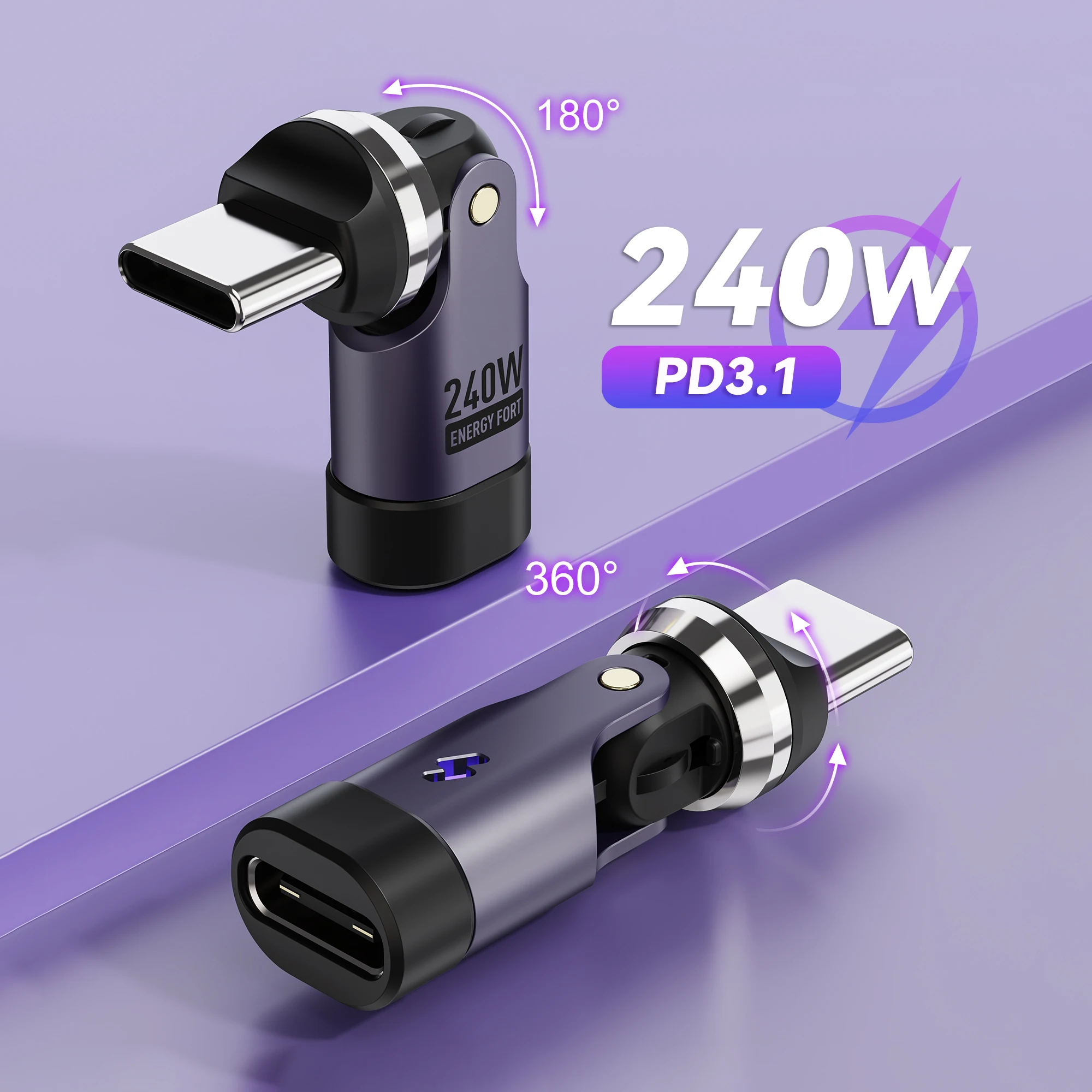 

Адаптер OTG USB C PD240W для быстрой зарядки, передача данных 480 Мбит/с, адаптер типа C 540 ° Вращающийся поворотный разъем для телефона 17. Samsung