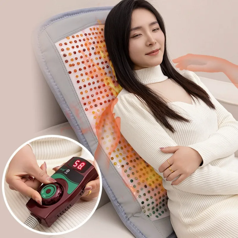 Constant Temperature Natural Agate Stone Massage Cushion, Multi-functional Meridian Full Body Massage Mattress, Back Massagers