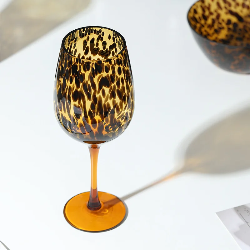 Hand-blown leopard-print goblet egg cup amber spot glass home wine glass combination