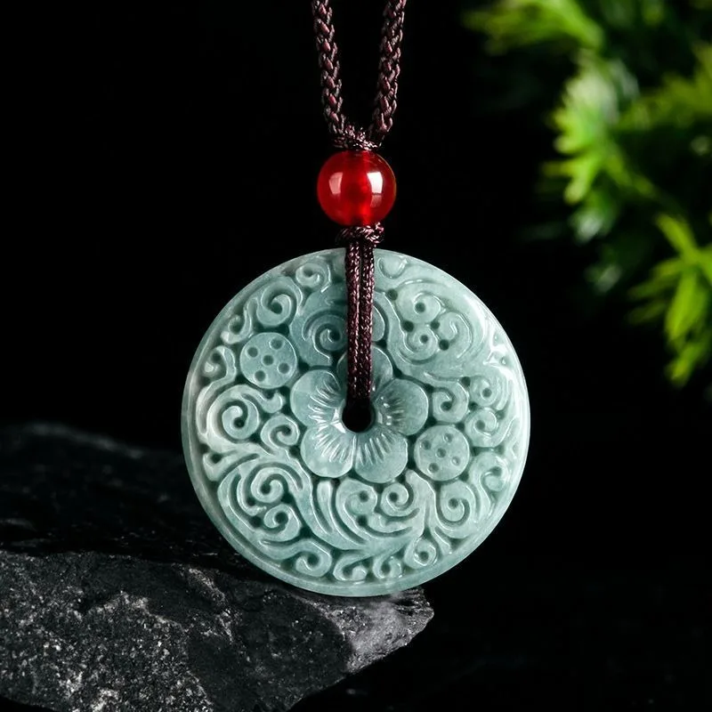 

New Jadeite Blue Water Antique Carved Safety Buckle Pendant, Safety Jade Pendant, Men's and Women's Jade Pendant
