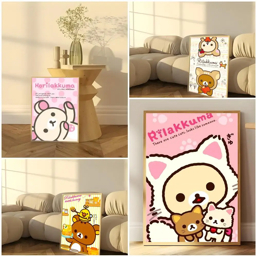 1pc aa-Rilakkuma Kawaii Bear Relax Bear Painting Calligraphy Scandi minimalist Nursery print Oil painting effect
