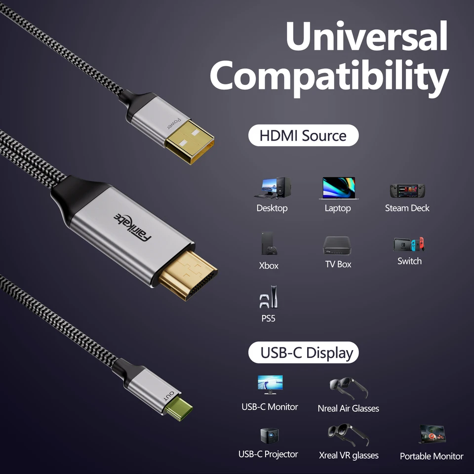 HDMI-compatible to C Type Cable 4K60Hz 2M Adapter For PS5 Switch