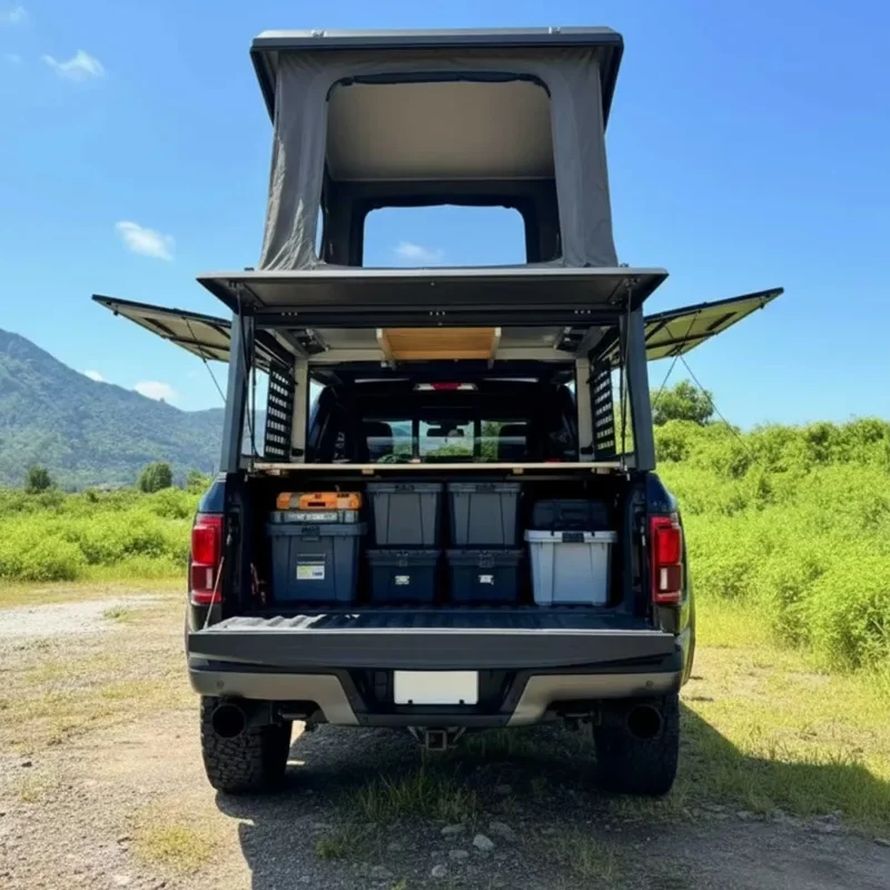 Pickup Truck Camper Straight Bracing Type Foldable Design Four-Season Waterproof Aluminum Honeycomb Shell LED Lighting One