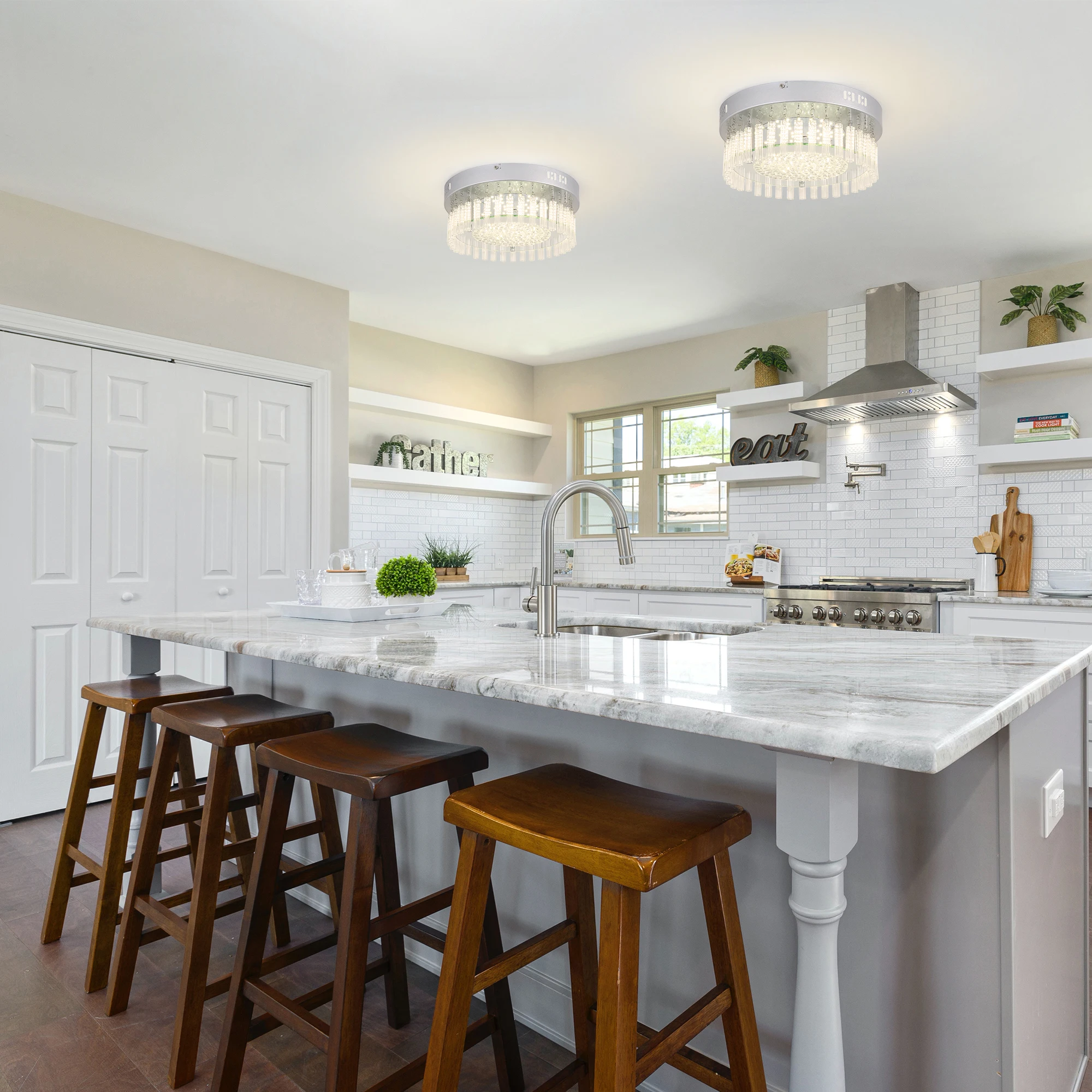 

LED Round Crystal Flush Mount Ceiling Illumination Lights Fixtures With led Chips For Foyer Kitchen Island Bedroom