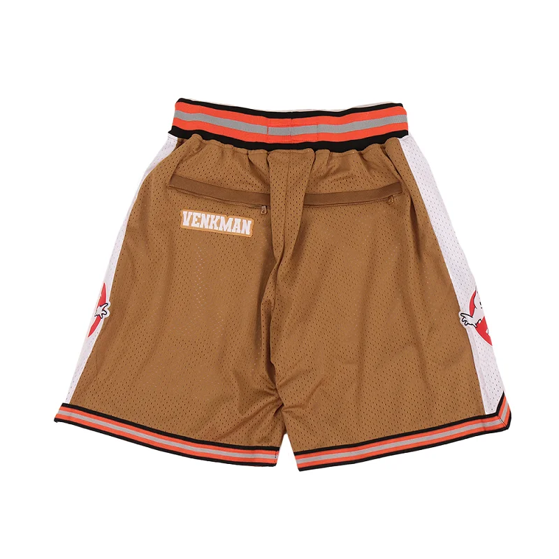 Basketball shorts GHOST BUSTERS Four pockets Sewing embroidery outdoor sport Beach pants ventilation Brown